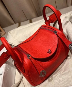 에르메스 미니 린디백19 레드 금장 끌레망스 가죽